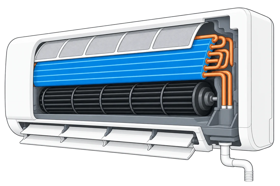 Cutaway illustration of a mini-split indoor unit